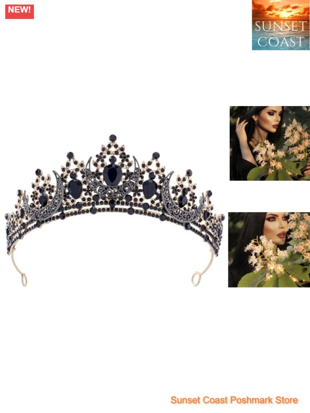 Celestial Moon Rhinestone Headband Medieval Queen Crown Baroque Royal Fantasy